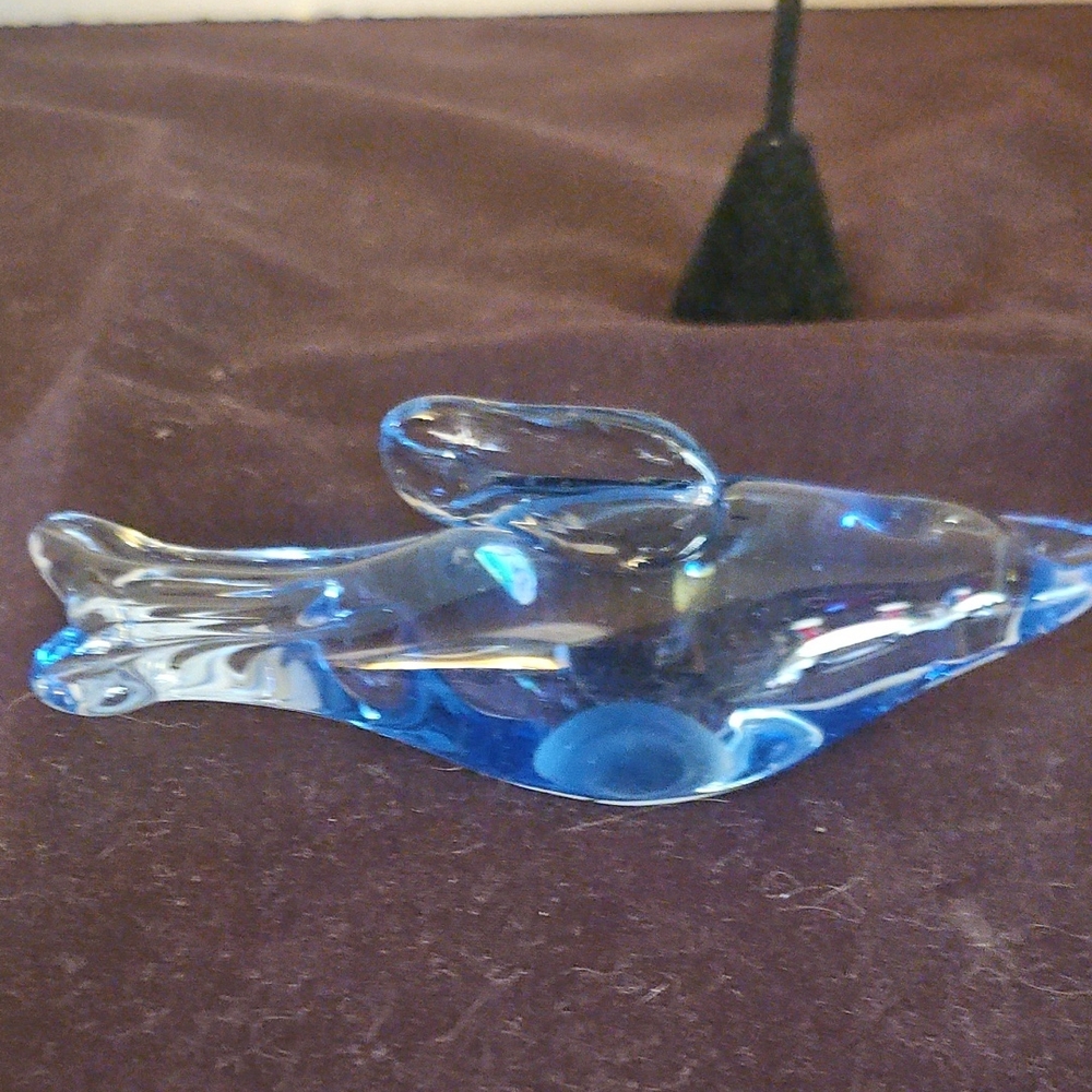 Blue Glass Dolphin Figurine Paper Weight